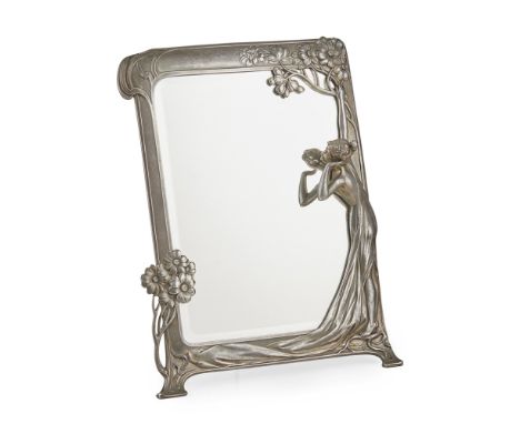 WMF (WÜRTTEMBERGISCHE METALLWARENFABRIK)  ART NOUVEAU ELECTROPLATED 'ECHO' STRUT MIRROR, CIRCA 1905   the rectangular shaped 