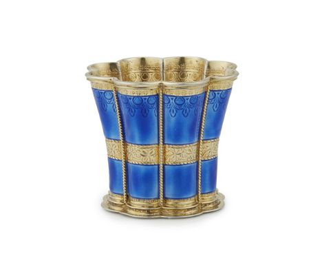 ANTON MICHELSEN (1809-77)  STERLING SILVER GILT AND ENAMEL REPLICA OF QUEEN MARGRETHE'S CUP, CIRCA 1905-1910   of lobed form,