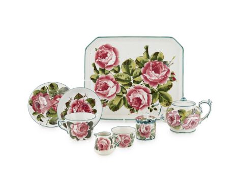 WEMYSS WARE  'CABBAGE ROSES' MATCHED TEA SERVICE, EARLY 20TH CENTURY   comprising a TEAPOT, 11.5cm high; a TEACUP, 9cm diamet