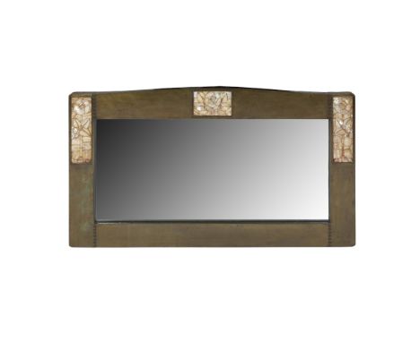 LIBERTY &amp; CO., LONDON  ART NOUVEAU BRASS AND MOTHER-OF-PEARL WALL MIRROR, CIRCA 1900   the rectangular mirrored plate enc