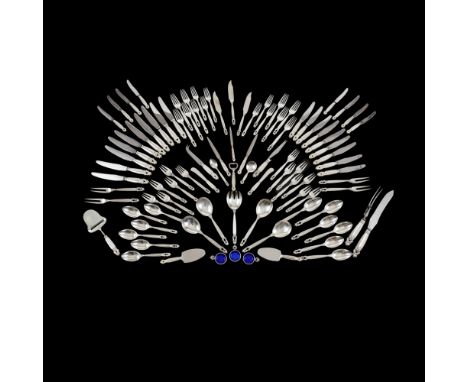 GEORG JENSEN (1866-1935)  PART SUITE OF STERLING SILVER 'ACORN' PATTERN FLATWARE, POST 1945   comprising 6 Soup Spoons; 10 Di