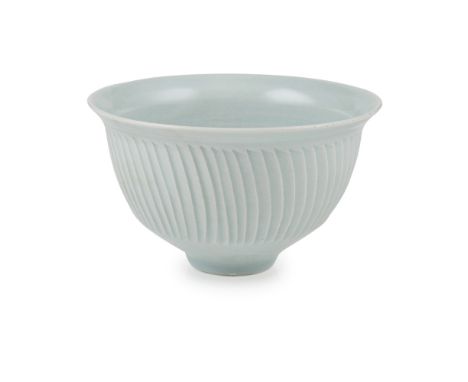[§] DAVID LEACH (1911-2005)  PORCELAIN BOWL, MID-20TH CENTURY   with ribbed decoration, covered in a powder blue glaze, impre