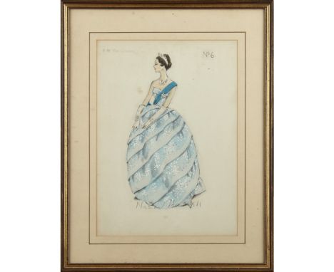 [§] NORMAN HARTNELL (1901-1979)  GROUP OF ROYAL FASHION DESIGNS, CIRCA 1960   H.M. THE QUEEN/ NO. 6, signed and inscribed, 42