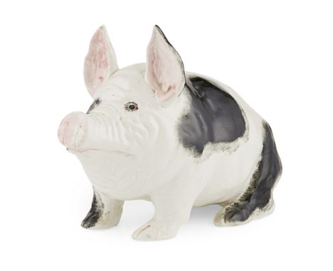 A LARGE WEMYSS WARE PIG  CIRCA 1900   sponged black on white, impressed mark WEMYSS WARE/ R. H. &amp; S. (damage to one ear) 