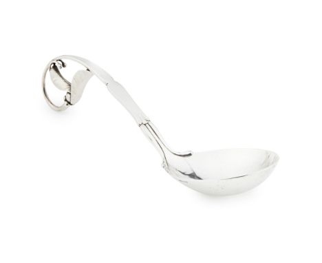 GEORG JENSEN (1866-1935)  DANISH STERLING SILVER SAUCE LADLE, CIRCA 1939   the planished bowl with scrolling foliate handle, 