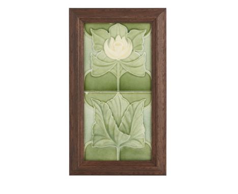 ATTRIBUTED TO C.F.A. VOYSEY FOR J. C. EDWARDS, RUABON  ART NOUVEAU TWO-TILE PANEL, CIRCA 1900   moulded as a stylised floweri