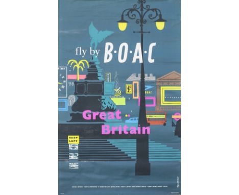 Poster FLY BY BOAC by Negus Sharland. Double Royal 25in x 40in. In good condition with minor edge tears.