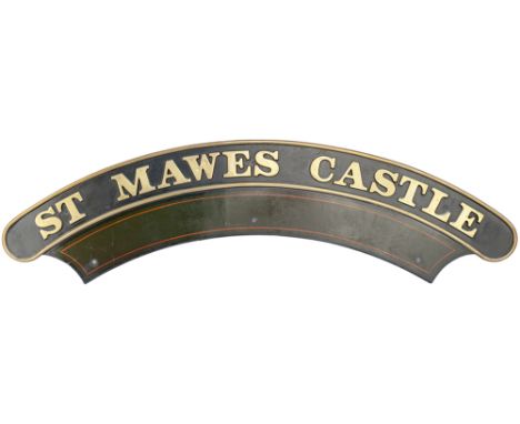 Nameplate ST MAWES CASTLE. Ex GWR Castle 4-6-0 locomotive built Swindon in 1932 numbered 5018. First allocation was Old Oak C