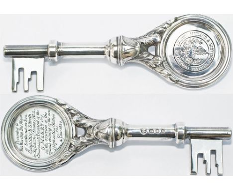 LMS solid silver presentation KEY engraved LONDON MIDLAND & SCOTTISH RAILWAY with full Coat Of Arms one side and the other PR