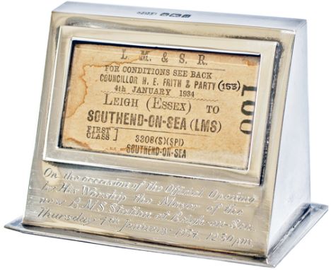 LMS solid silver presentation TICKET DISPLAY CASE engraved to the front ON THE OCCASION OF THE OFFICIAL OPENING BY HIS WORSHI