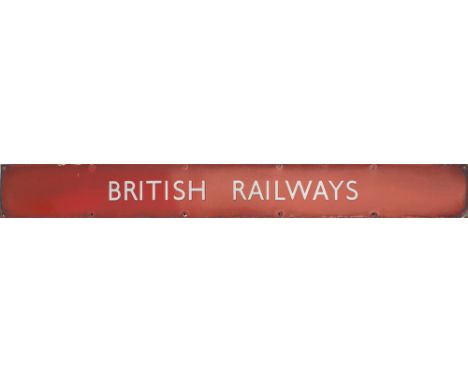 BR(NE) Quad Royal enamel poster board heading BRITISH RAILWAYS in full. Measures 50in x 6in and is in very good condition wit