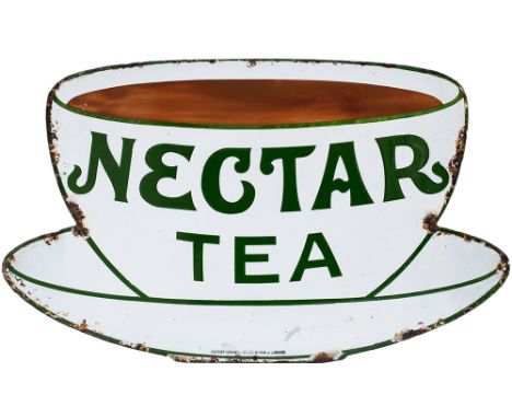 Enamel advertising sign NECTAR TEA measuring 12.5in x 21in. In very good condition with edge chipping and marked Patent Ename