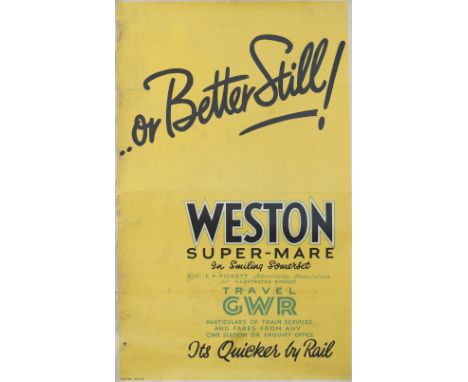 Poster GWR OR BETTER STILL WESTON-SUPER-MARE TRAVEL GWR by Carlton Studio. Double Royal 25in x 40in. In good condition mounte