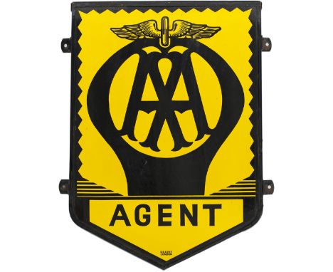 Motoring enamel sign AA AGENT measuring 31in x 22.5in and has makers name B. B. Kent London at the base. In excellent origina