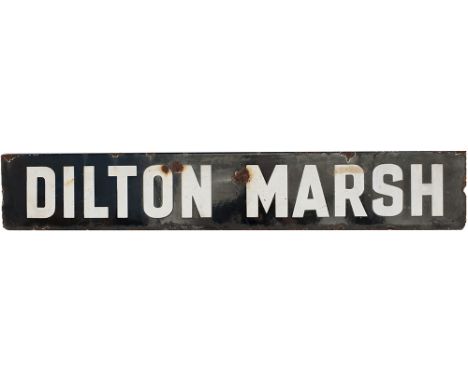 GWR enamel lamp tablet DILTON MARSH from the former GWR halt between Westbury and Warminster. In good condition with a few sm