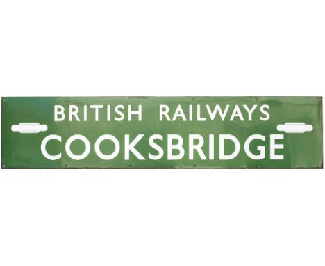BR(S) enamel station fascia sign BRITISH RAILWAYS COOKSBRIDGE with totems either side. In excellent condition and measures a 
