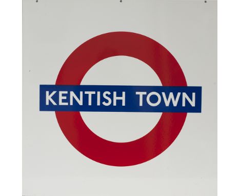 London Underground enamel target / Bullseye sign KENTISH TOWN measuring 25.5in x 25.5in. In mint condition.