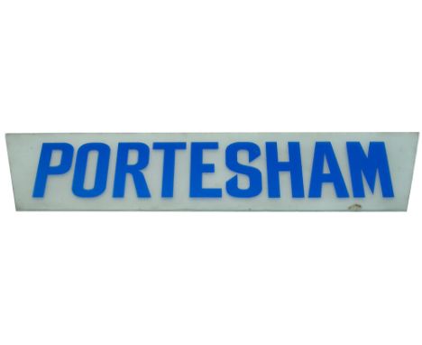 GWR etched glass lamp tablet PORTESHAM from the former GWR station on the Abbotsbury Branch which closed in 1952. A rare surv