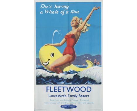Poster BR(M) FLEETWOOD LANCASHIRE'S FAMILY RESORT by Caswell published in 1955. Double Royal 25in x 40in. In good condition, 