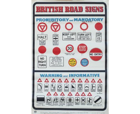 Poster BRITISH ROAD SIGNS published by ROSPA in 1958. Double Crown 20in x 30in. In good condition.