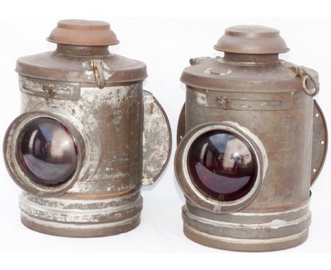 A pair of Southern Railway Crossing Gate lamps, cleaned and ready for repainting. In very good condition but lacking interior