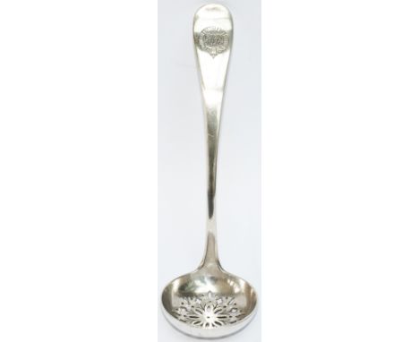 GWR silverplate pierced Ladle, face marked with GWR in garter and makers name E & Co to rear. Date coded 1888. In very good c