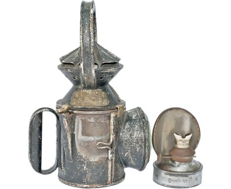 London Chatham and Dover Railway small Inspectors 3 aspect handlamp stamped in the side LCDR No16 and brass plated on the red