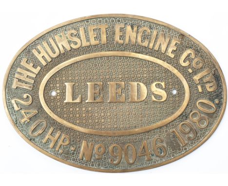 Diesel worksplate THE HUNSLET ENGINE CO LTD LEEDS No9046 1980 24OHP ex 0-4-0 DH used on the Bicester MOD Railway. Oval cast b