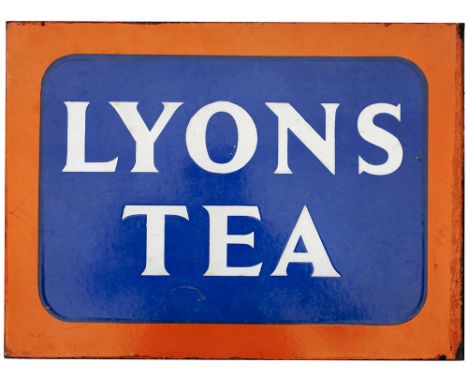 Advertising enamel sign LYONS TEA, double sided with wall mounting flange. Both sides in very good condition with minor chipp