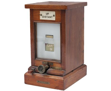 GWR mahogany cased Lamp In/Out Repeater with ivorine plate UP DISTANT and R. E. Thompson brass makers plate. In good conditio