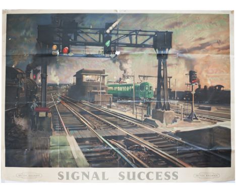 Poster BR SIGNAL SUCCESS by Terence Cuneo, a view of Norwood Junction signal box. Quad Royal 50in x 40in but has been trimmed