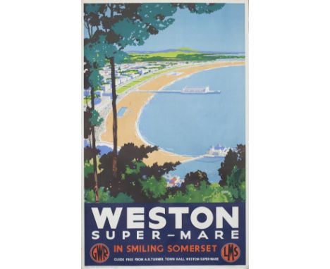 Poster GWR/LMS WESTON-SUPER-MARE IN SMILING SOMERSET by Jackson Burton. Double Royal 25in x 40in. In excellent condition, a r