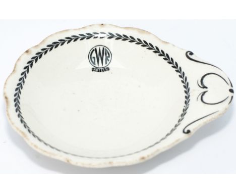 GWR black leaf china butter dish marked on the front with the GWR Hotels roundel and base marked J & G Meakin England Vitreso