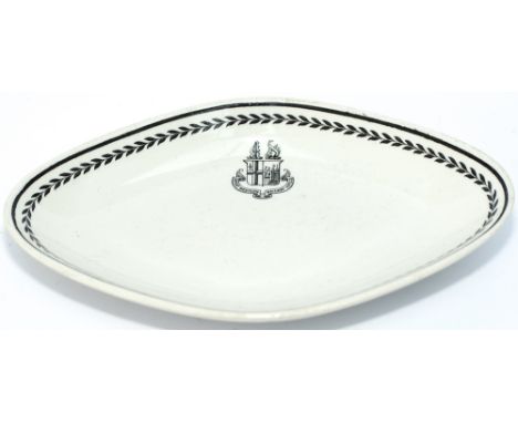 GWR black leaf china elliptical side dish marked on the front with the Great Western Railway Hotels twin shield Coat of Arms 
