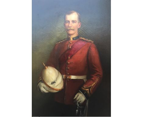 An English School oil on canvas -  three quarter length portrait of Captain Charles Francis Goldie-Taubman - 1865-1898 with g