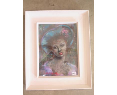 Betty Raphael pastel portrait of a young lady in a white painted frame - 40 cm x 30 cm
