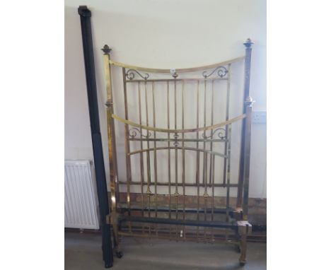 A Heals brass single bed - frames bearing Heals plaque - Height 155 cm x Width 97 cm x 195 cm 