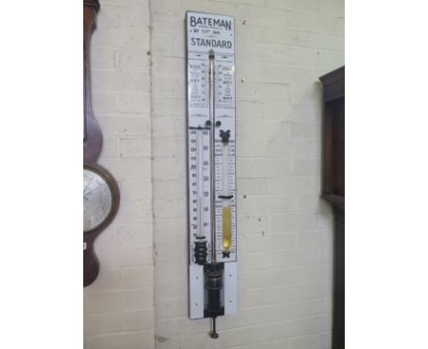 A Bateman Standard Shop Display for Atmospheric Conditions, mahogany back with white plastic engraved surface, barometer, the