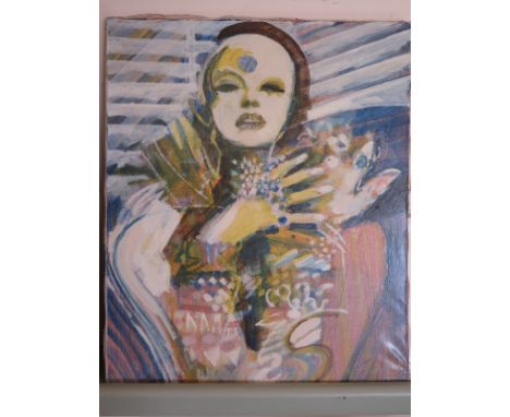 An oil on canvas portrait  of a lady, signed Geoffrey 1971 verso, by G. Humphries - 45 cm x 55 cm 