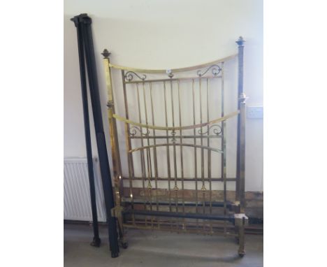 A Heals brass single bed frame bearing Heals plaque - Height 155 cm x Width 97 cm x 195 cm 