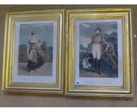 A pair of early 19th century prints of Leopold the First King of the Belgians  - as Duke of Saxony - with Princess Charlotte 
