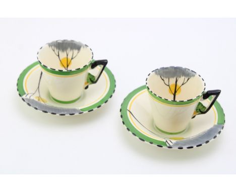 Two Burleigh Ware Art Deco cups and saucers in the Zenith pattern (4).  In good condition with no obvious damage or restorati