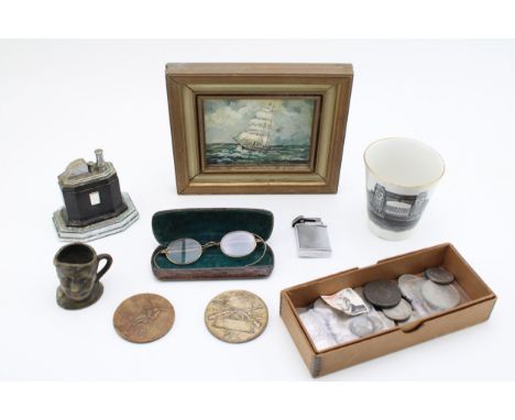 A mixed collection of items to include a quantity of UK coinage to include three 1/2 silver coins, a Birmingham 1812 One Penn