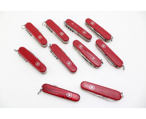 A collection of ten Swiss Army Victorinox penknives, to include Camping, Officer and similar models, (10).  In good order.