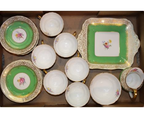 Copeland Spode 'Ruskin' y4133 teaware to include six trios, bowl and milk jug together with sandwich plate, (Qty).  Of first 