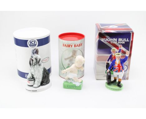Boxed Royal Doulton Advertising figures to include John Bull The Tyre Man, The Fairy Baby and The Dulux Dog (3).  In good con