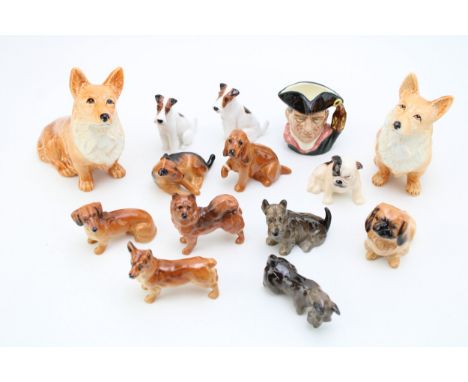 A collection of Royal Doulton miniature dogs with a pair of Sylvac corgis  excellent condition