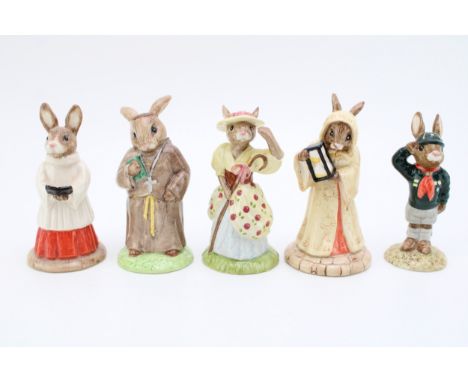 Royal Doulton Bunnykins to include Friar Tuck, Be Prepared, Choir Singer, Little Bo Peep and Sands of Time (5).  In good cond
