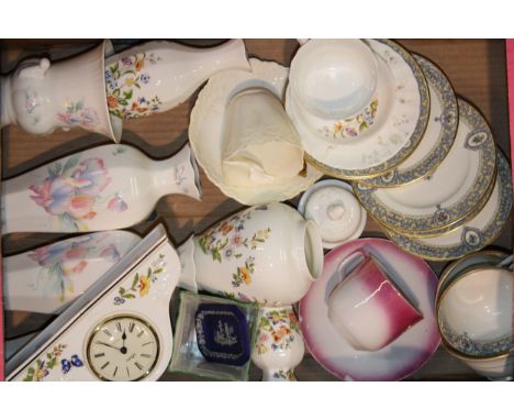 a collection of Aynsley, Royal worcester and wedgwood ceramic including two moustache cups with saucers  excellent used condi