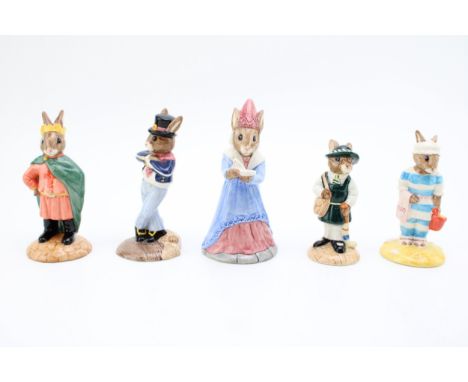 Royal Doulton Bunnykins to include Mother, Schooldays, Prince John, Sundial and Hornpiper (5).  In good condition with no obv